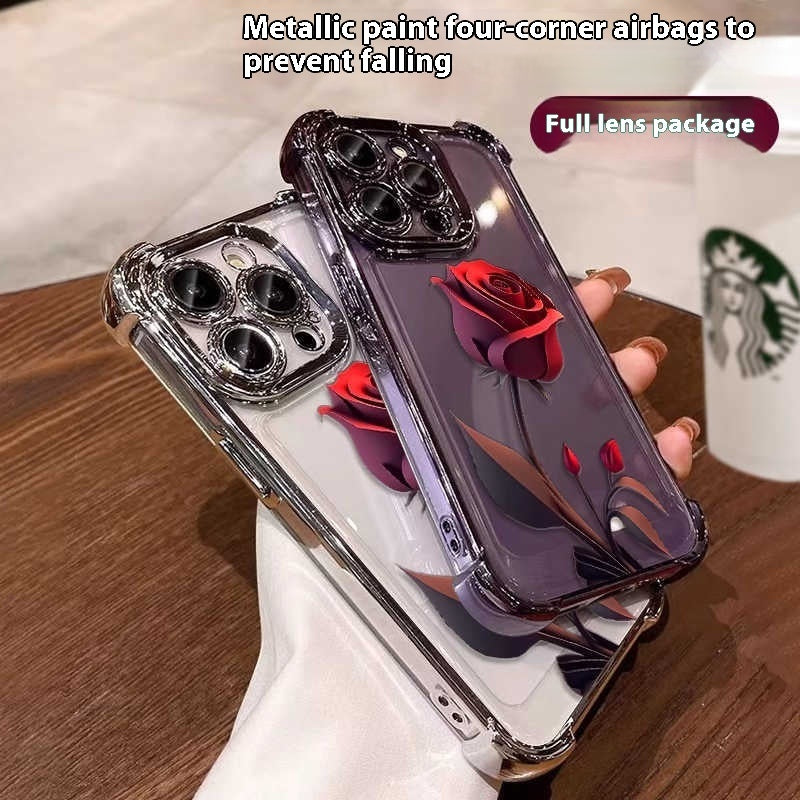 Applicable To 16 Mobile Phone Flower Rose Transparent Drop-resistant Phone Case