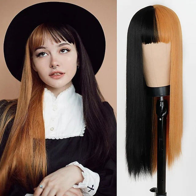 Cosplay Festival Wig Double Color Matching Head Straight Bangs