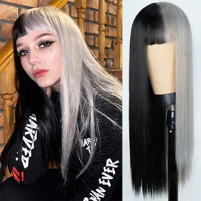 Cosplay Festival Wig Double Color Matching Head Straight Bangs