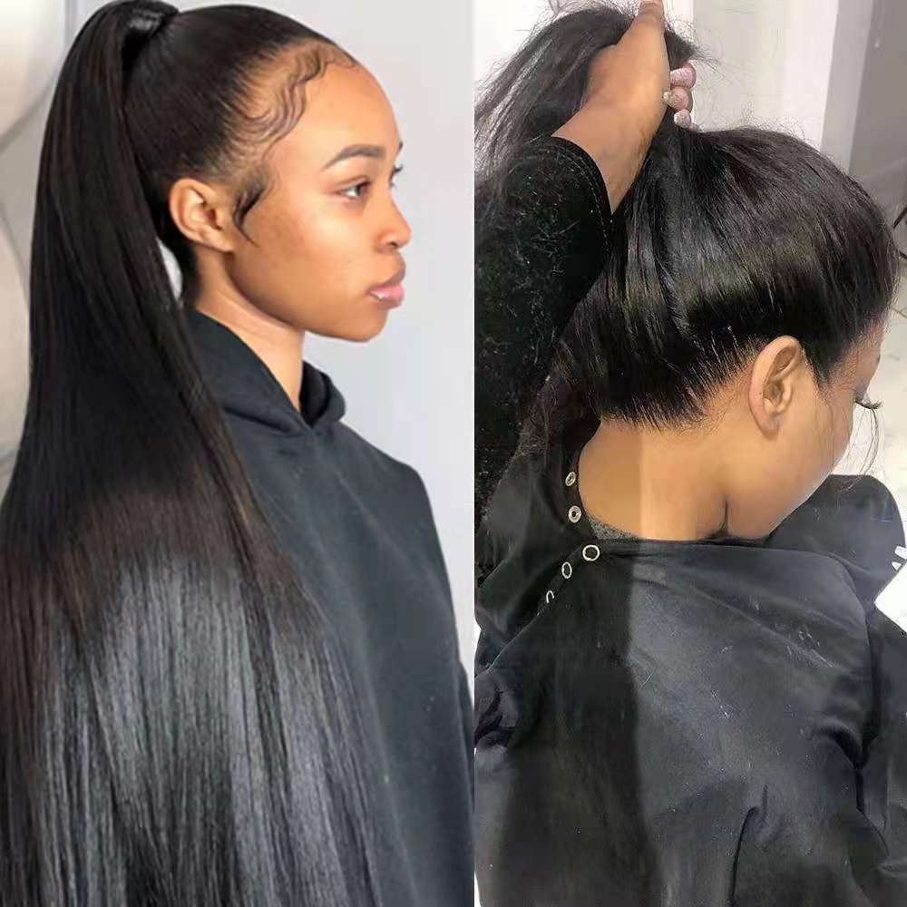 Mid-length Straight Hair Hand-woven Front Lace Synthetic Wigs