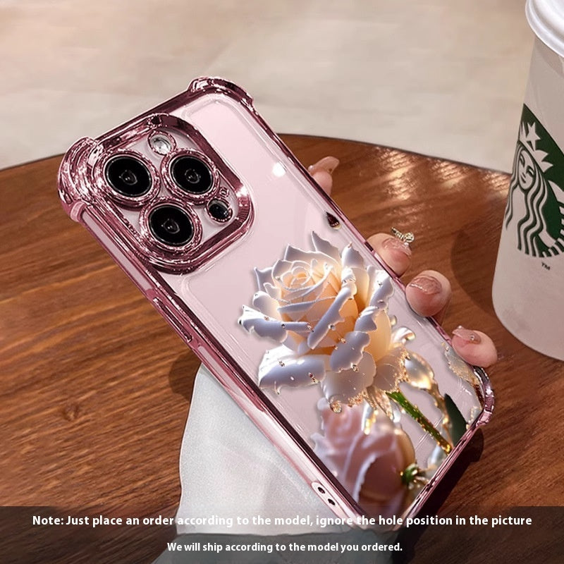 Applicable To 16 Mobile Phone Flower Rose Transparent Drop-resistant Phone Case